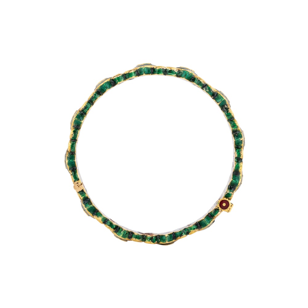 Polki Floral Bangle with Boxy Green Enamel